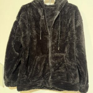 GILET FOURRE CAPUCHE ZIPE NOIR