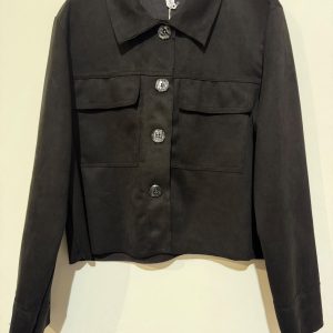 VESTE COURTE A BOUTON FACON DAIM A POCHES NOIRE